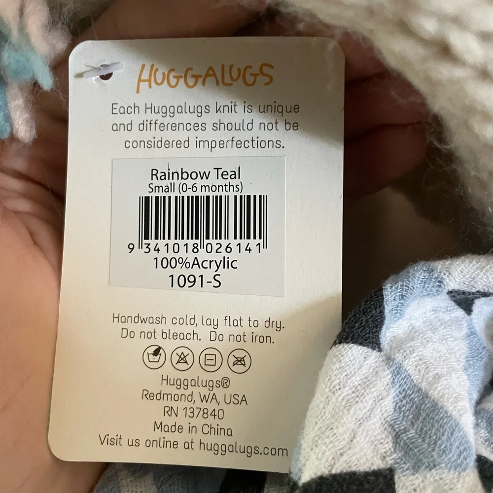 Huggalugs Teal Rainbow Knit Pom Hat - Size 0-6 Months - NWT